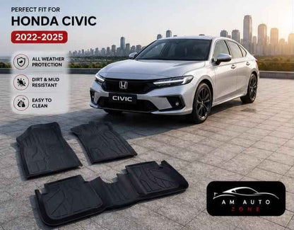 Premium TPE Floor Mats for Honda Civic 2022 2023 2024 2025 | Waterproof Anti-Slip Car Floor Liners