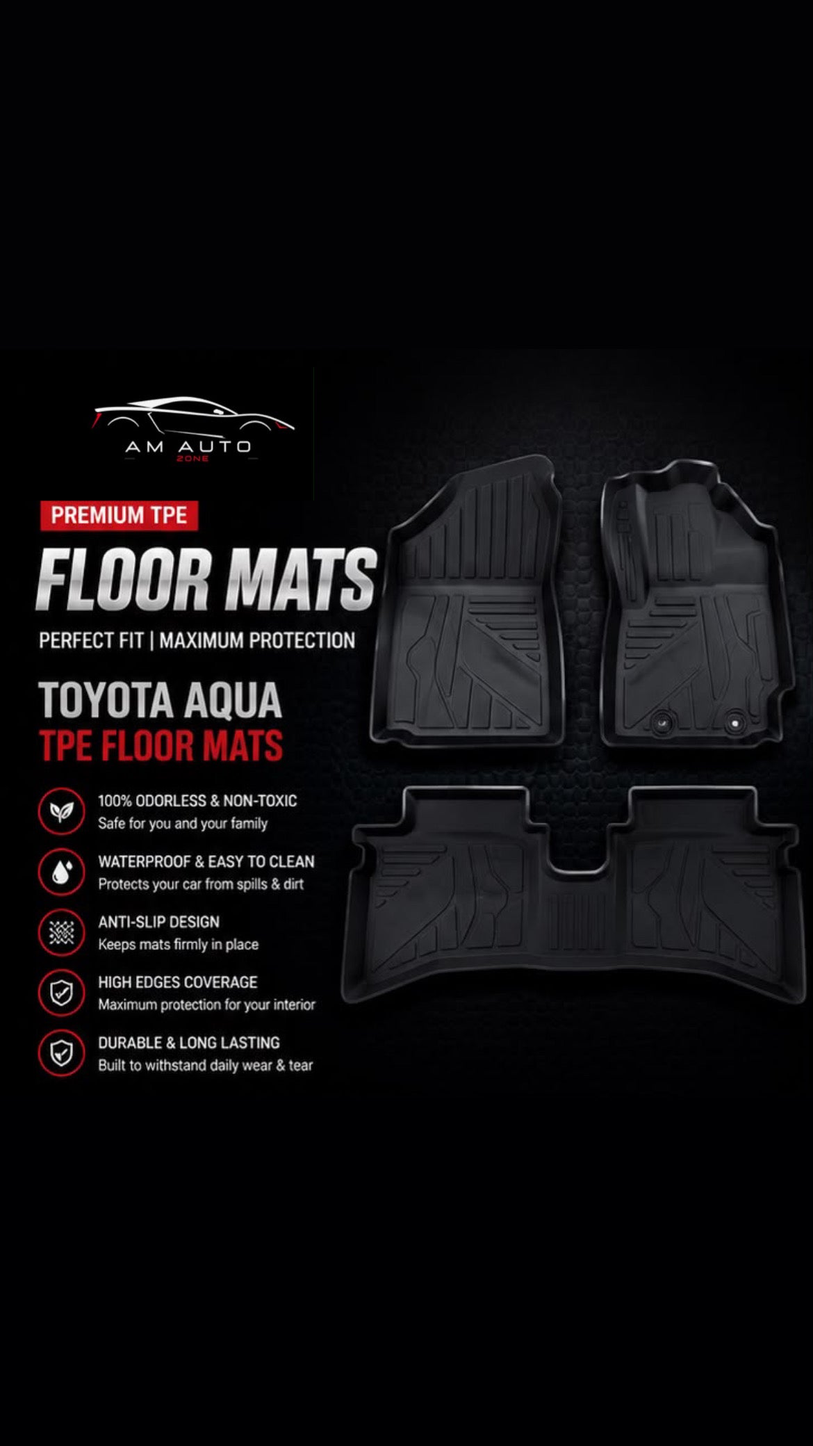 Toyota Aqua Premium TPE Floor Mats | Waterproof All Weather Custom Fit Car Floor Liners
