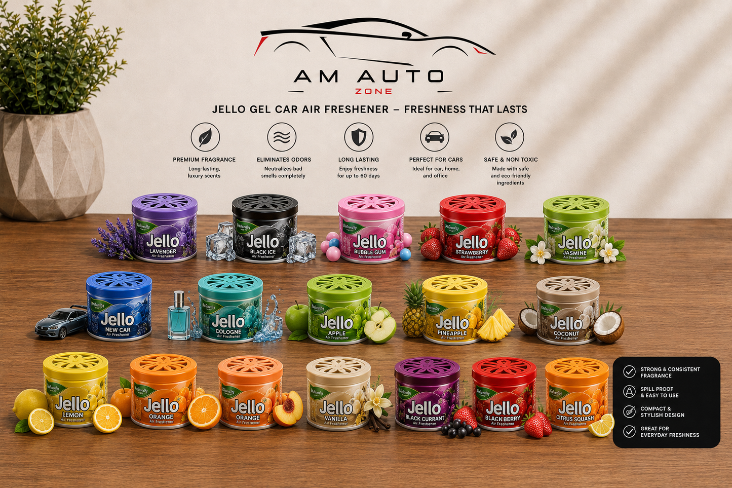Jello Gel Air Freshener for Car | Long Lasting Car Perfume | AM Auto Zone