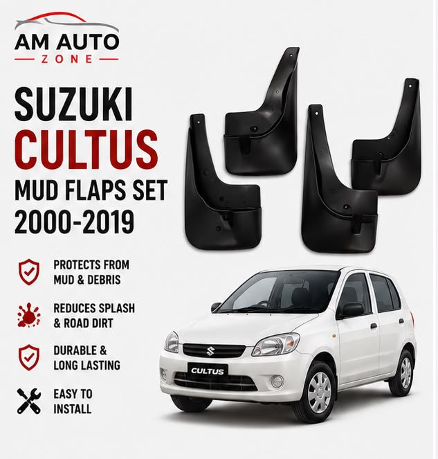 Suzuki Cultus Mud Flaps Set 2000 2001 2002 2003 2004 2005 2006 2007 2008 2009 2010 2011 2012 2013 2014 2015 2016 2017 2018 2019 | Front & Rear Splash Guards