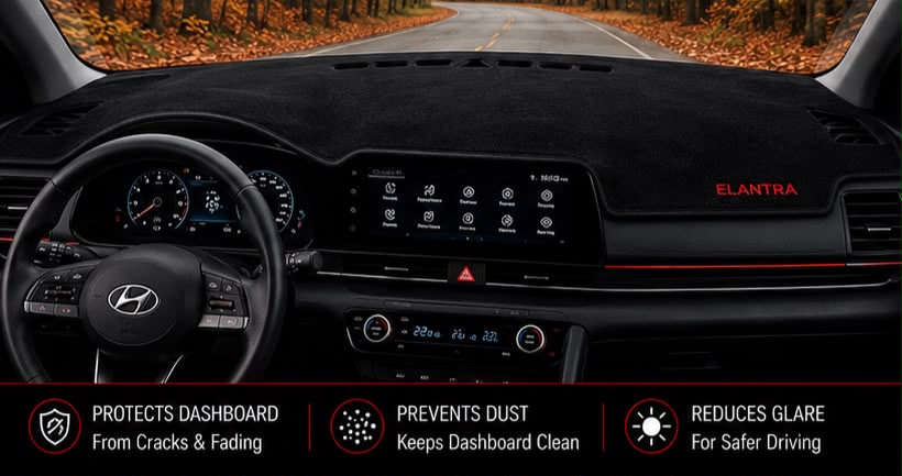 AM Auto Zone Premium Suede Dashboard Mat Cover for Hyundai Elantra L 2025 2026 – Anti-UV, Non-Slip Velvet Fur Dash Cover Protection