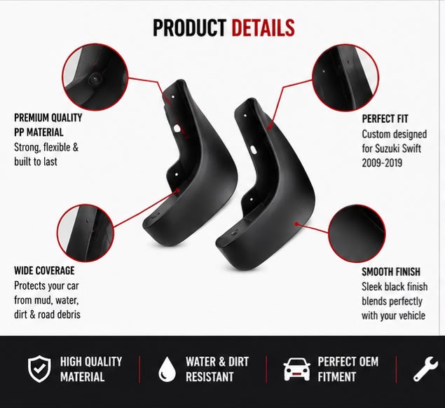Suzuki Swift Mud Flaps Set 2009 2010 2011 2012 2013 2014 2015 2016 2017 2018 2019 | Front & Rear Splash Guards