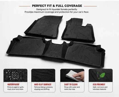 Hyundai Sonata TPE Floor Mats | Premium 3D Custom Fit All Weather Car Floor Liners | Hyundai Sonata 2020, 2021, 2022, 2023, 2024 & 2025 | AM Auto Zone