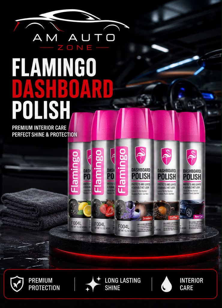 Flamingo Dashboard Polish Spray 450ml – Multi-Fragrance Interior Shine & Protection
