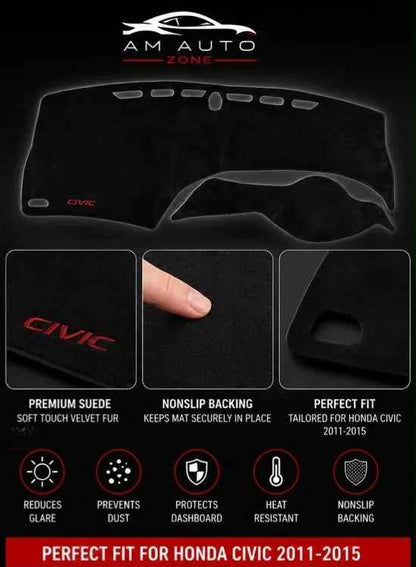 Dashboard Mat for Honda Civic 2011, 2012, 2013, 2014 & 2015 | Premium Suede Non-Slip Velvet Dashboard Cover | Heat Resistant Anti-Glare Dash Protector | AM Auto Zone
