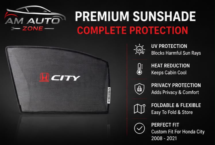 Honda City Foldable & Flexible Side Sun Shade with Logo for Honda City 2008, 2009, 2010, 2011, 2012, 2013, 2014, 2015, 2016, 2017, 2018, 2019, 2020 & 2021 | Custom Fit Car Window Sun Shades | 4 PCS