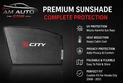 Honda City Foldable & Flexible Side Sun Shade with Logo for Honda City 2008, 2009, 2010, 2011, 2012, 2013, 2014, 2015, 2016, 2017, 2018, 2019, 2020 & 2021 | Custom Fit Car Window Sun Shades | 4 PCS