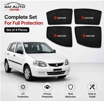 Suzuki Cultus Foldable & Flexible Side Sun Shades with Logo | Set of 4 | 2007–2017