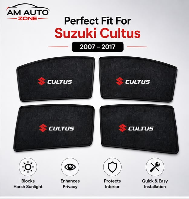 Suzuki Cultus Foldable & Flexible Side Sun Shades with Logo | Set of 4 | 2007–2017