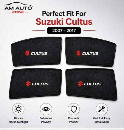 Suzuki Cultus Foldable & Flexible Side Sun Shades with Logo | Set of 4 | 2007–2017