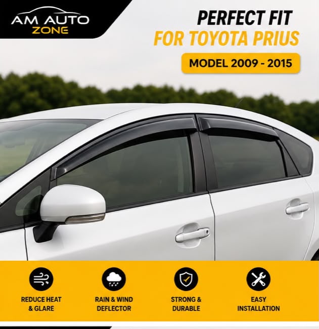 Toyota Prius Maximus NB 2009, 2010, 2011, 2012, 2013, 2014, 2015 Air Press Sun Visor | Without Chrome | 4 PCS | Rain & Wind Deflector