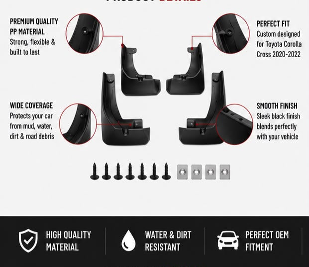 Toyota Corolla Cross Mud Flaps Set 2020 2021 2022 | Front & Rear Splash Guards
