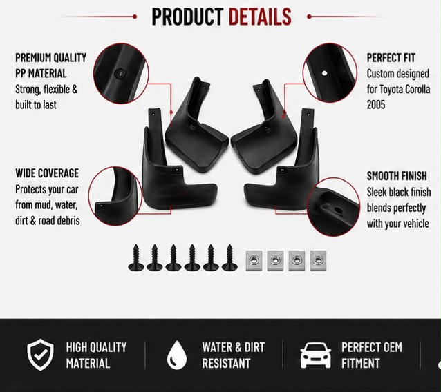 Toyota Corolla Mud Flaps Set 2005 | Front & Rear Splash Guards