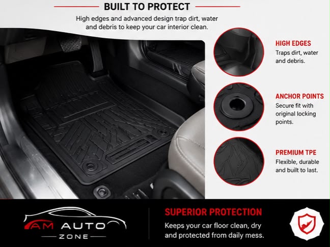 Toyota Fortuner TPE Floor Mats 2016, 2017, 2018, 2019, 2020, 2021, 2022, 2023, 2024, 2025 | Premium 3D All Weather Car Floor Liners | AM Auto Zones