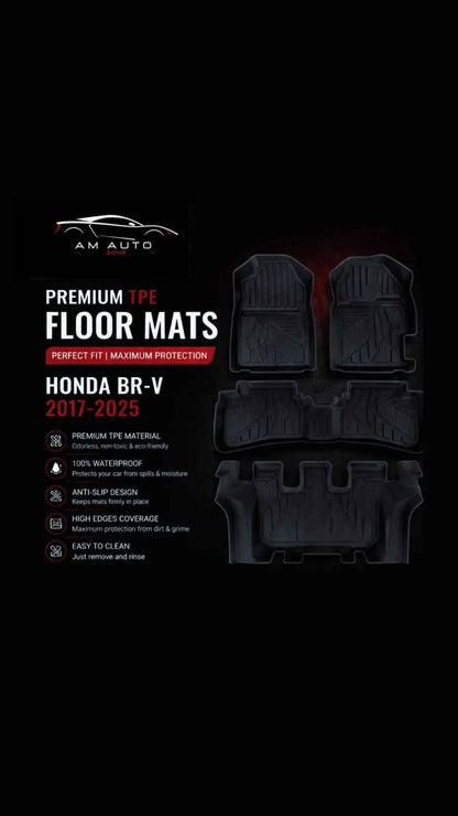 Honda BR-V 2017–2118-2019-2020-2021-2022-2023-2024-2025 Premium TPE Floor Mats | Waterproof All Weather Custom Fit Car Floor Liners
