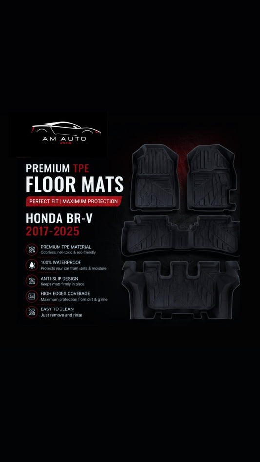 Honda BR-V 2017–2118-2019-2020-2021-2022-2023-2024-2025 Premium TPE Floor Mats | Waterproof All Weather Custom Fit Car Floor Liners
