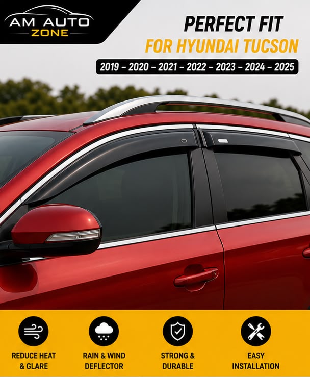 Premium Air Press Sun Visor with Chrome 6PCS for Hyundai Tucson 2020 2021 2022 2023 2024 2025 | Smoke Window Rain Wind Deflectors
