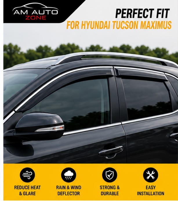 Air Press Sun Visor with Chrome for Hyundai Tucson Maximus 2020 2021 2022 2023 2024 2025 | 6 PCS Rain Guard Window Deflector | AM Auto Zone