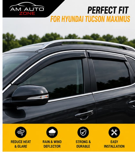 Air Press Sun Visor with Chrome for Hyundai Tucson Maximus 2020 2021 2022 2023 2024 2025 | 6 PCS Rain Guard Window Deflector | AM Auto Zone