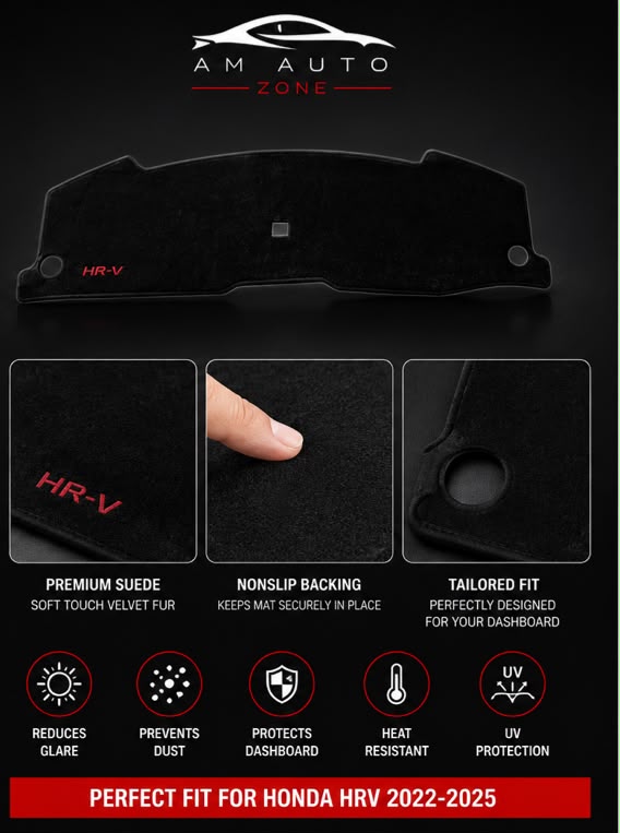 Premium Dashboard Cover Mat for Honda HR-V (2022–2023-2024-2025-2026) | Custom Fit Anti-UV Suede Dashboard Mat | Heat Resistant | Non-Slip