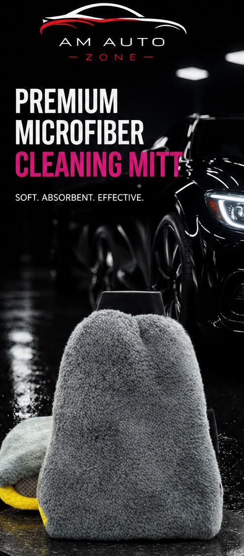AM Auto Zone Premium Microfiber Cleaning Mitt – Ultra Soft Scratch-Free Car Wash Glove 22×15 CM 300 GSM