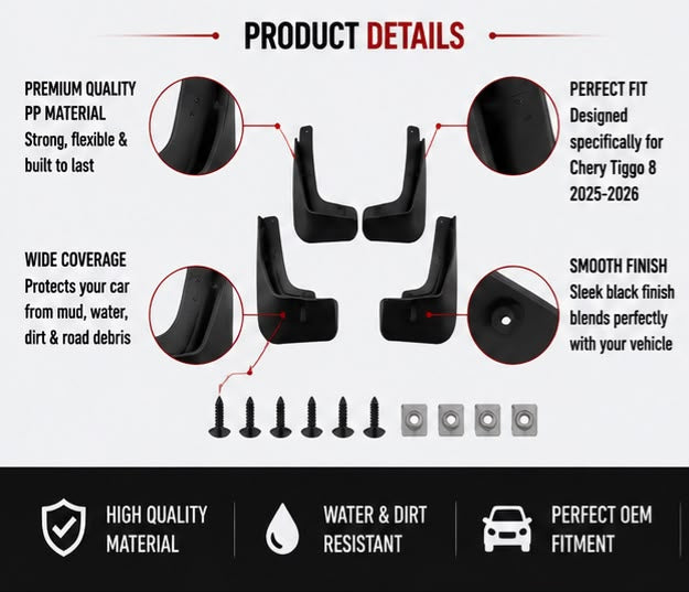 Chery Tiggo 8 Mud Flaps Set 2025 2026 | Front & Rear Splash Guards