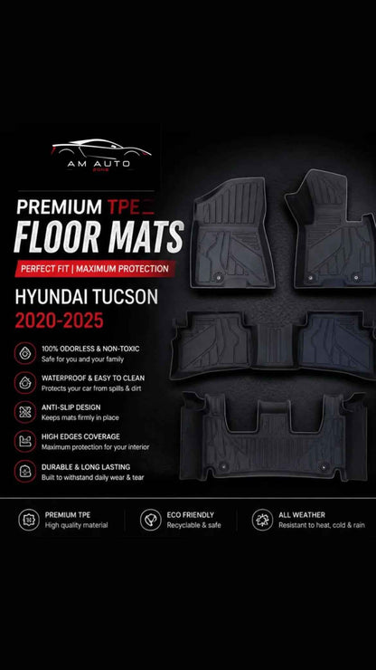 Hyundai Tucson 2020–2021-2022-2023-2024-2025 Premium TPE Floor Mats | Waterproof All Weather Custom Fit Car Floor Liners