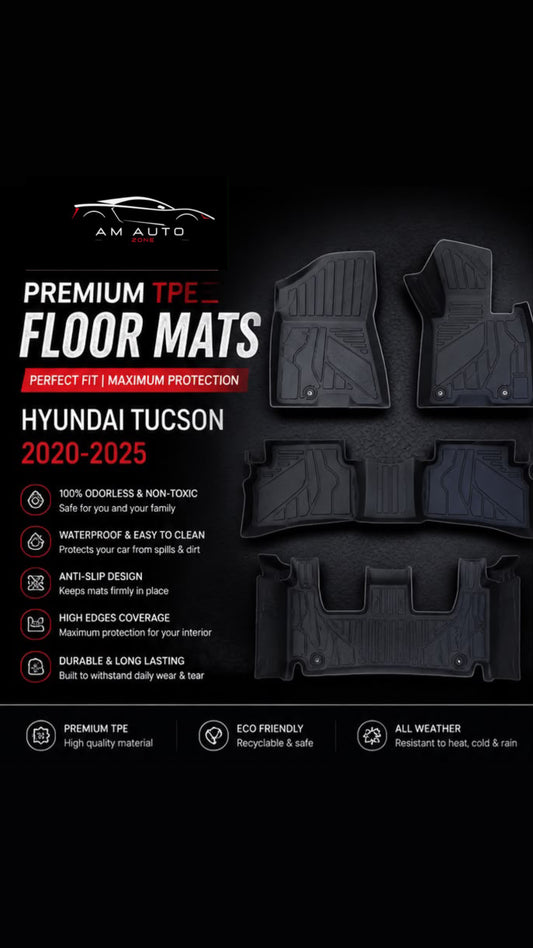 Hyundai Tucson 2020–2021-2022-2023-2024-2025 Premium TPE Floor Mats | Waterproof All Weather Custom Fit Car Floor Liners