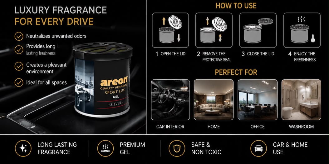 Areon Sport Lux Silver Gel Air Freshener – Premium Long Lasting Car & Home Fragrance