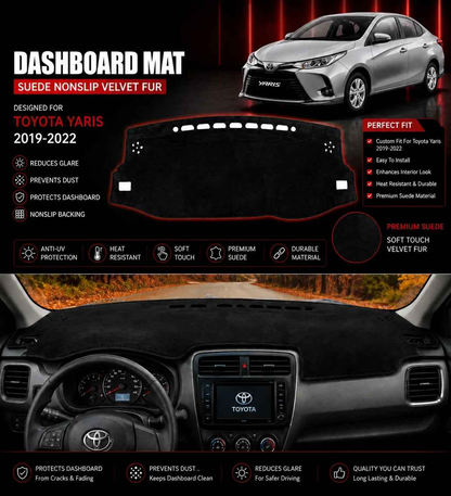 Toyota Yaris Dashboard Mat 2019 2020 2021 2022 | Premium Suede Non-Slip Dashboard Cover | Anti-UV Heat Resistant Dash Protector