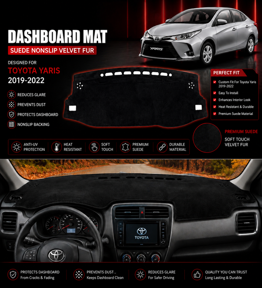 Toyota Yaris Dashboard Mat 2019 2020 2021 2022 | Premium Suede Non-Slip Dashboard Cover | Anti-UV Heat Resistant Dash Protector