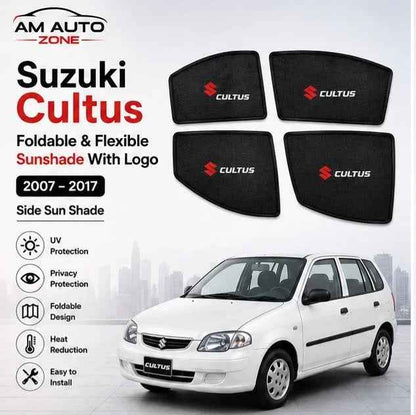 Suzuki Cultus Foldable & Flexible Side Sun Shades with Logo | Set of 4 | 2007–2017