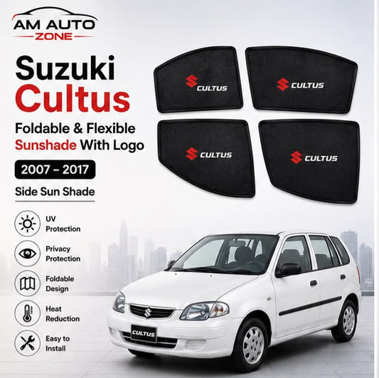 Suzuki Cultus Foldable & Flexible Side Sun Shades with Logo | Set of 4 | 2007–2017
