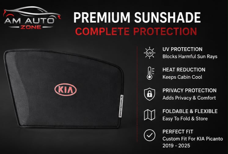 KIA Picanto Foldable & Flexible Side Sun Shade with Logo for KIA Picanto 2019, 2020, 2021, 2022, 2023, 2024 & 2025 | Custom Fit Car Window Sun Shades | 4 PCS