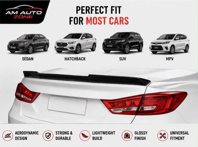 3PC Black Trunk Spoiler Lip | Universal Rear Car Spoiler