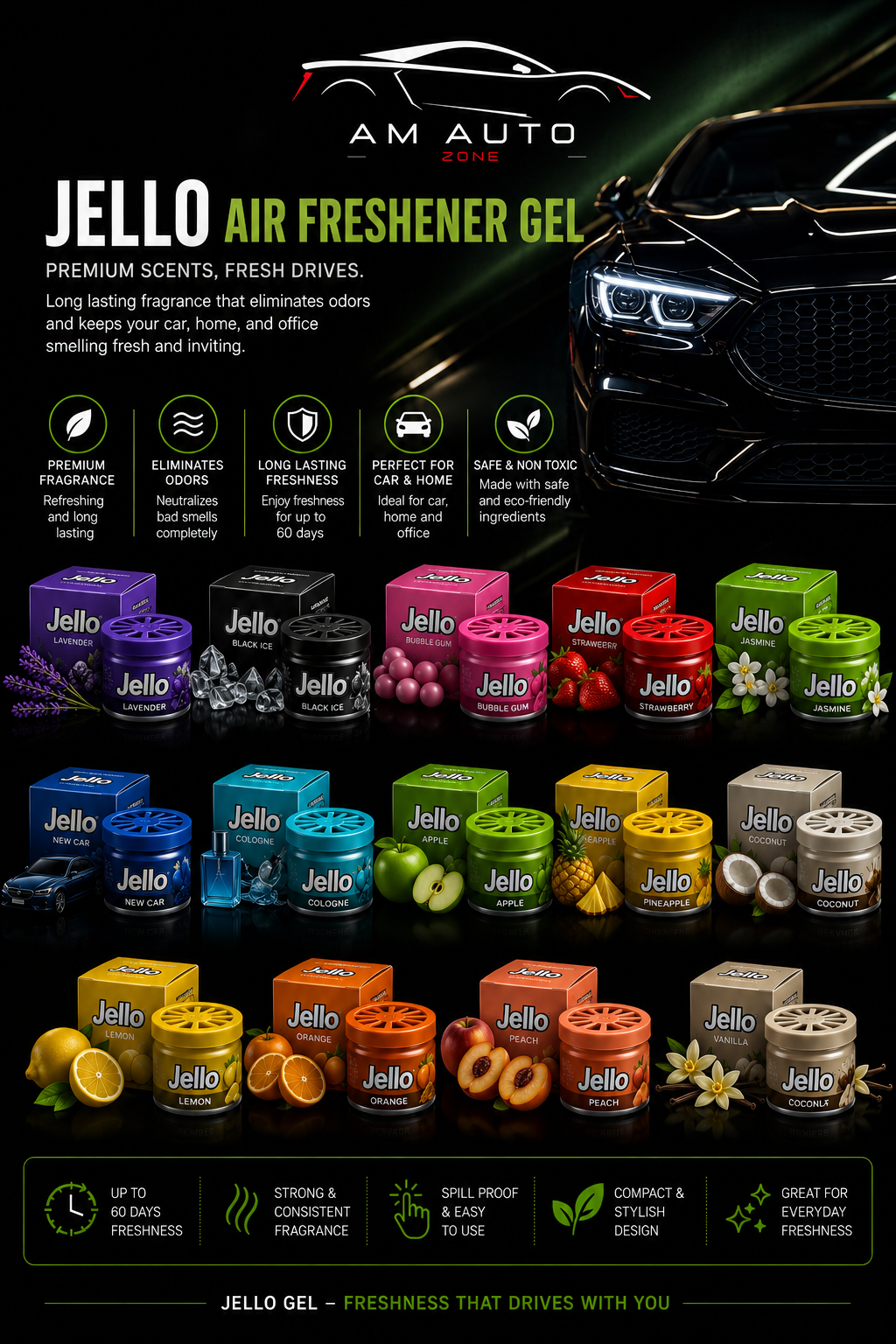 Jello Gel Air Freshener for Car | Long Lasting Car Perfume | AM Auto Zone