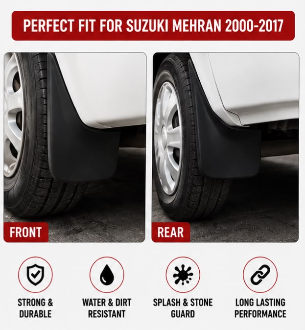 Suzuki Mehran Mud Flaps Set 2000 2001 2002 2003 2004 2005 2006 2007 2008 2009 2010 2011 2012 2013 2014 2015 2016 2017 | Front & Rear Splash Guards