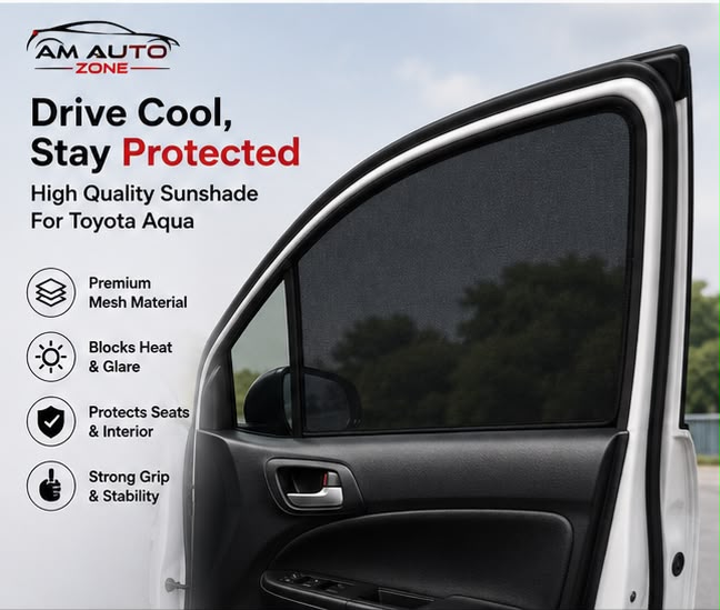 Toyota Aqua Foldable & Flexible Magnetic Side Sun Shades with Logo – Set of 4 | Model Years 2012, 2013, 2014, 2015, 2016, 2017, 2018, 2019 & 2020
