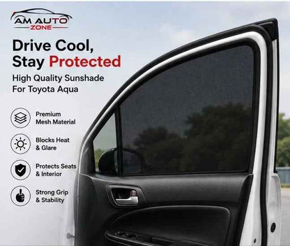 Toyota Aqua Foldable & Flexible Magnetic Side Sun Shades with Logo – Set of 4 | Model Years 2012, 2013, 2014, 2015, 2016, 2017, 2018, 2019 & 2020