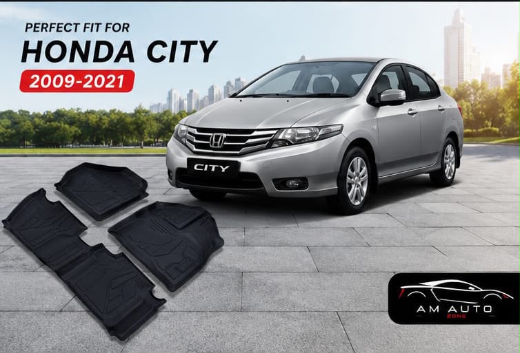 Honda City TPE Floor Mats | Premium 3D Custom Fit All Weather Car Floor Liners | Honda City 2009, 2010, 2011, 2012, 2013, 2014, 2015, 2016, 2017, 2018, 2019, 2020 & 2021 | AM Auto Zones