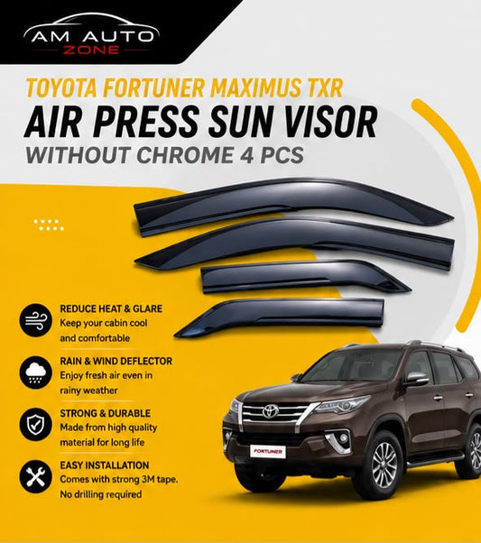 Air Press Sun Visor with Chrome for Toyota Fortuner | Rain Guard Window Visor Deflector | Wind Deflector | UV Resistant | Easy Installation