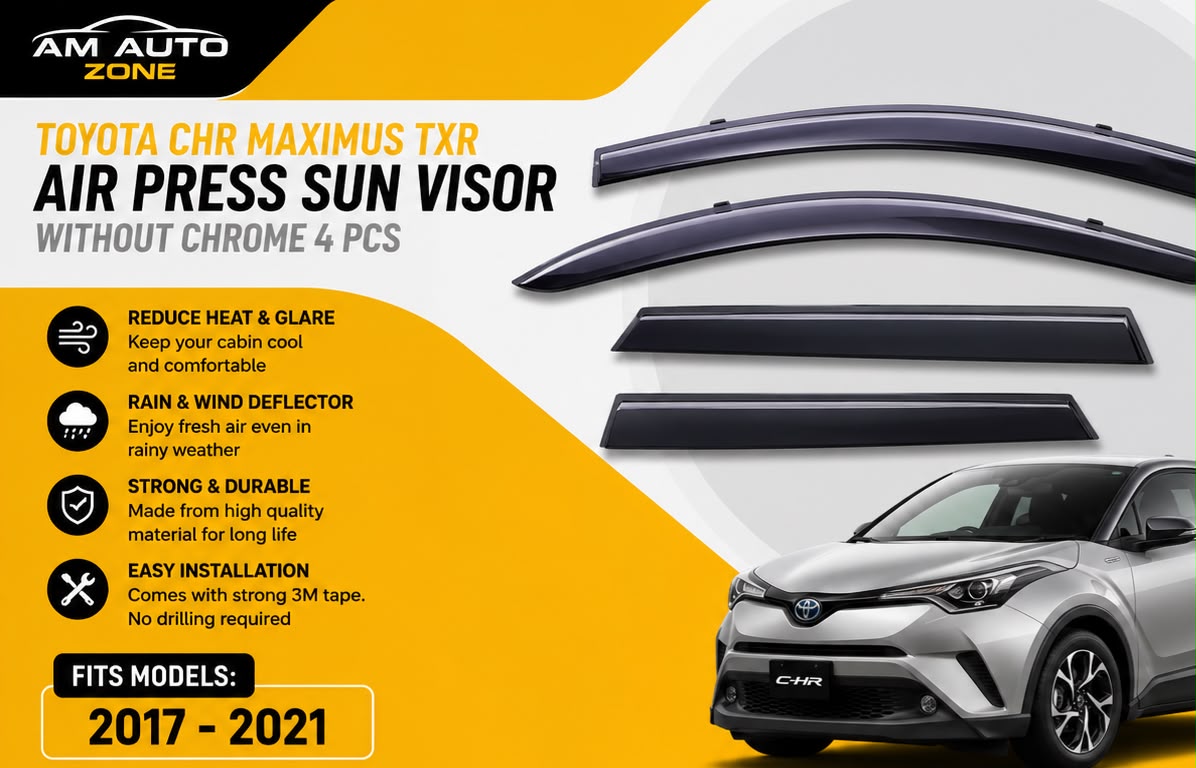 Air Press Sun Visor for Toyota C-HR Maximus TXR 2017 2018 2019 2020 2021 | Without Chrome 4 PCS Rain Guard Window Deflector
