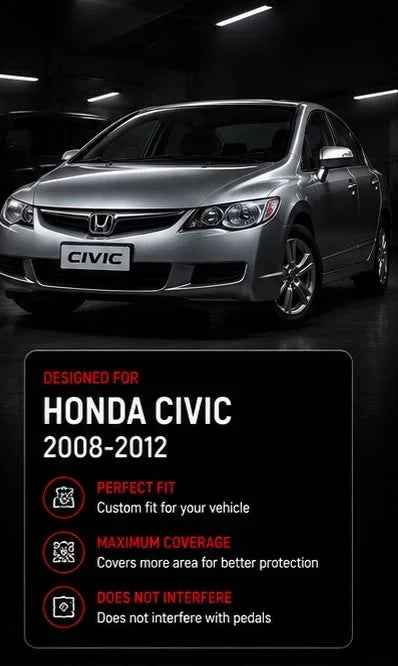 Honda Civic 2008, 2009, 2010, 2011 & 2012 Premium TPE Floor Mats | Waterproof All Weather Custom Fit Car Floor Liners