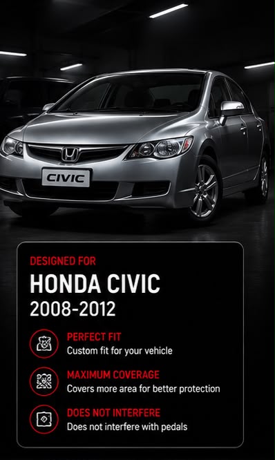 Honda Civic 2008, 2009, 2010, 2011 & 2012 Premium TPE Floor Mats | Waterproof All Weather Custom Fit Car Floor Liners