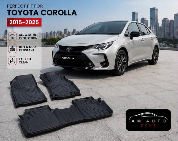 Toyota Corolla TPE Floor Mats | Premium 3D Custom Fit All Weather Car Floor Liners | Toyota Corolla 2015, 2016, 2017, 2018, 2019, 2020, 2021, 2022, 2023, 2024 & 2025 | AM Auto Zone