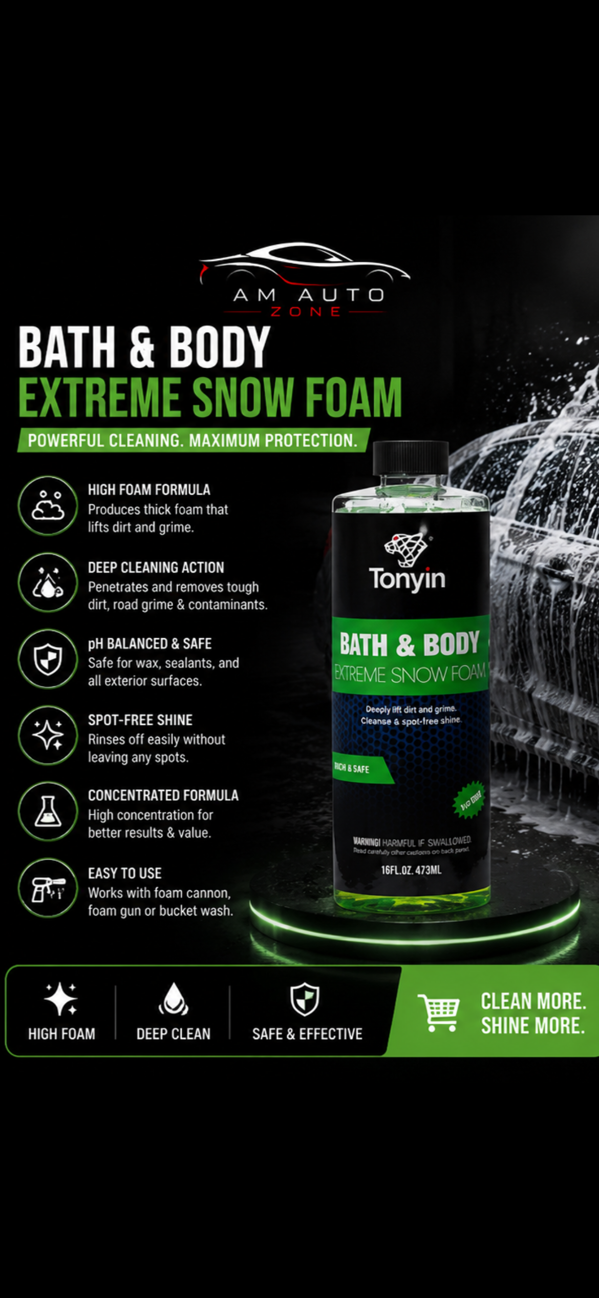 Tonyin Bath & Body Extreme Snow Foam Car Wash (1:1800 Concentrate) – High Foam Car Shampoo 473ml