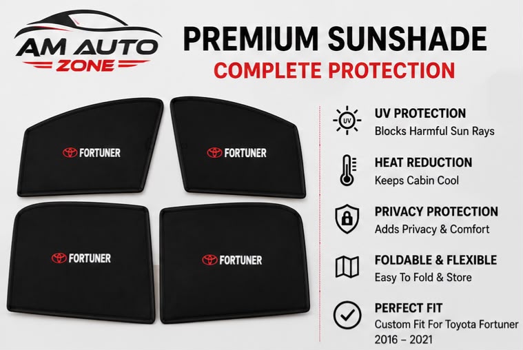 Toyota Fortuner Premium Magnetic Foldable Side Sunshade for Toyota Fortuner 2016, 2017, 2018, 2019, 2020 & 2021 | 4 PCS UV Heat Protection Car Window Shades
