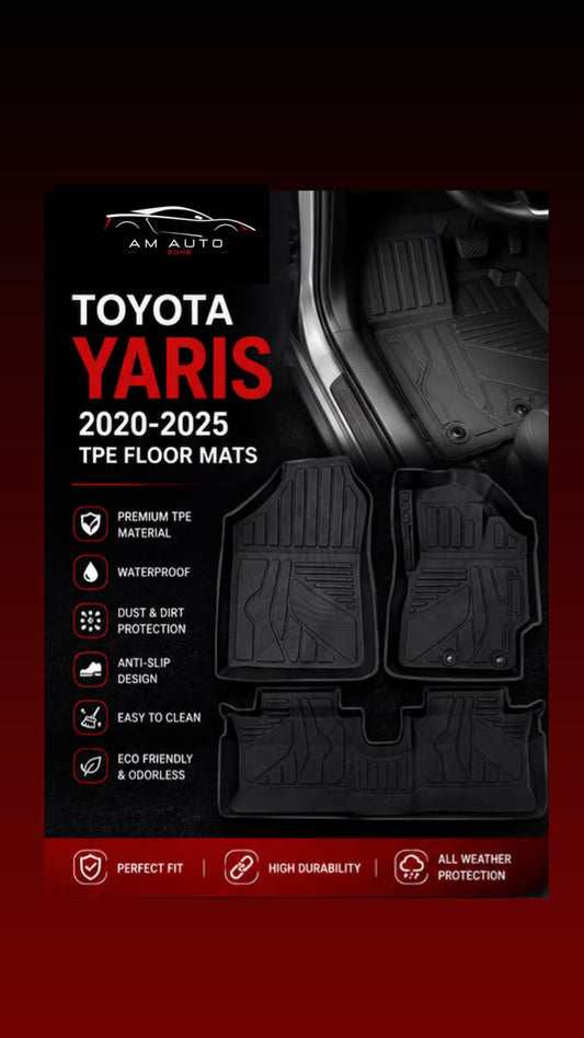 Toyota Yaris 2020–2021-2022-2023-2014-2025 Premium TPE Floor Mats | Waterproof All Weather Custom Fit Car Mats