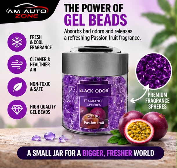 Black Odor Gel Beads Car Air Freshener – Passion Fruit Fragrance 130g