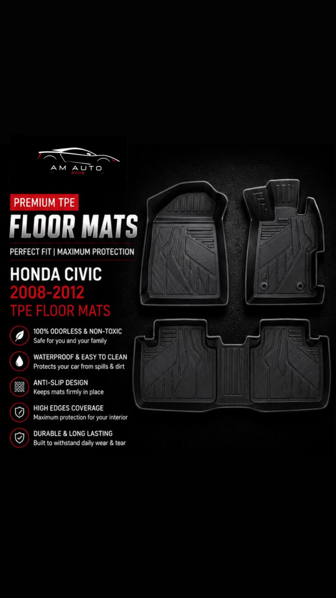 Suzuki Alto 2019, 2020, 2021, 2022, 2023, 2024 & 2025 Premium TPE Floor Mats | Waterproof All Weather Custom Fit Car Floor Liners